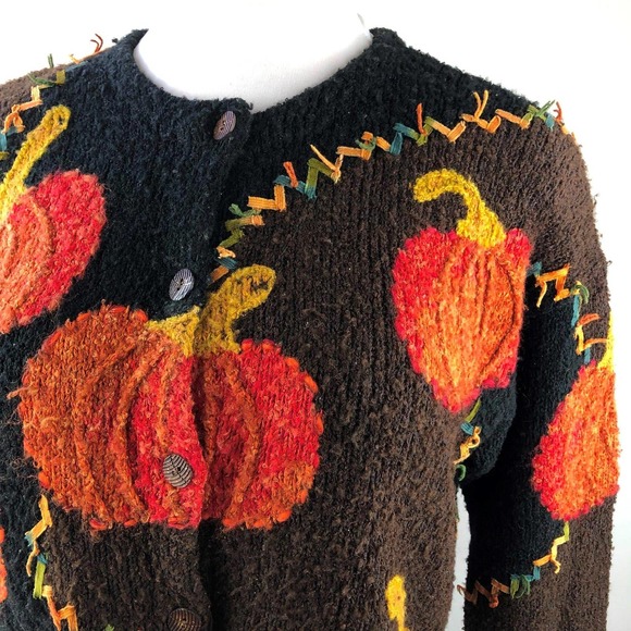 Design Options By Philip & Jane Gordon Pumpkin Fall Halloween Cardigan Large - Picture 6 of 9